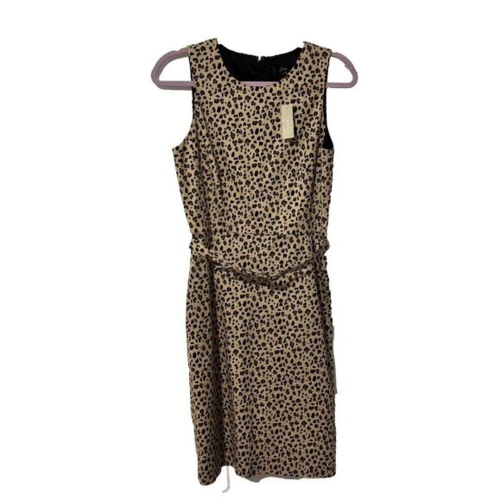 NWT J. Crew Womens Brown Black Leopard Print Belted Lined Sheath Dress Size 2